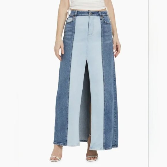 Alice+Olivia Rye Two-Tone Denim Maxi Skirt. Sz:  25/XS - Picture 3 of 9